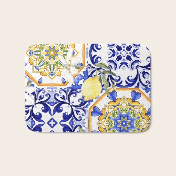 Majolica,summer,lemon,Sicilian style art Bath Mat Gallery Image 1