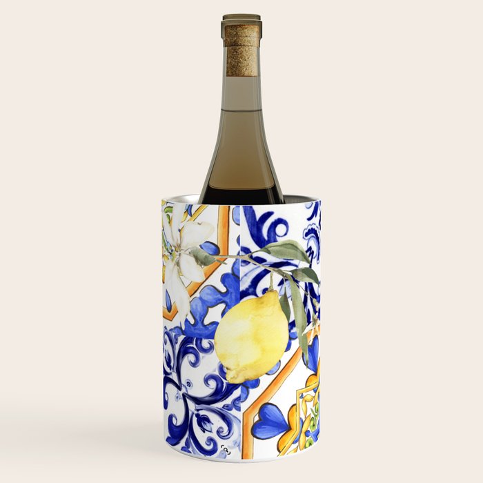 Majolica,summer,lemon,Sicilian style art Wine Chiller Gallery Image 1