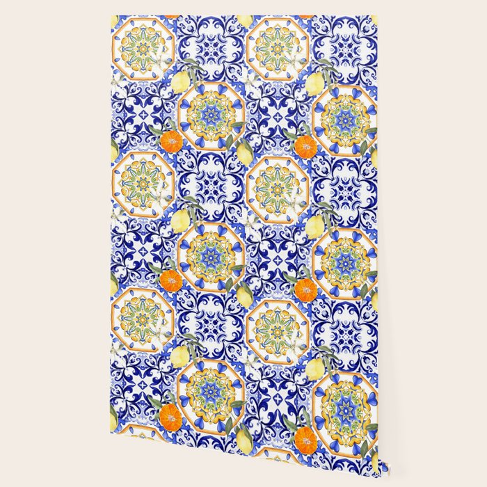 Majolica,summer,lemon,Sicilian style art Wallpaper Gallery Image 2