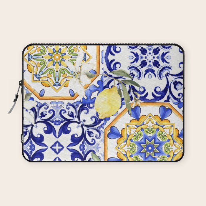 Majolica,summer,lemon,Sicilian style art Laptop Sleeve Gallery Image 1
