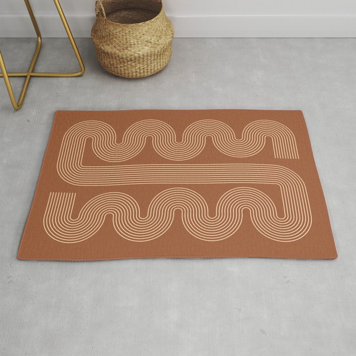 Geometric Lines in Terracotta and Beige 76 (Mid century Midern Rainbow Abstract) Rug Gallery Image 1