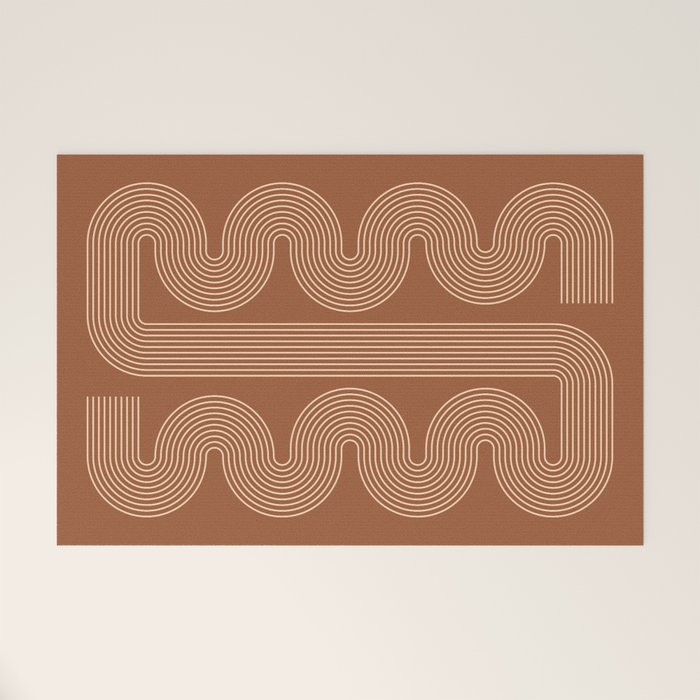 Geometric Lines in Terracotta and Beige 76 (Mid century Midern Rainbow Abstract) Welcome Mat Gallery Image 1
