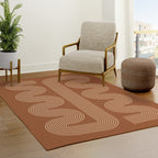 Geometric Lines in Terracotta and Beige 76 (Mid century Midern Rainbow Abstract) Rug Gallery Image 3
