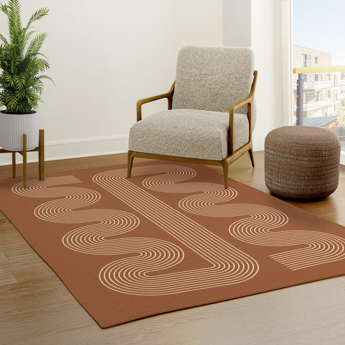 Geometric Lines in Terracotta and Beige 76 (Mid century Midern Rainbow Abstract) Rug Gallery Image 3