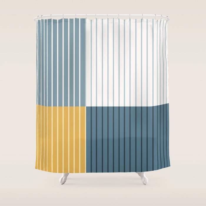 Color Block Line Abstract LXVIII Beachy Coastal Shower Curtain Gallery Image 1