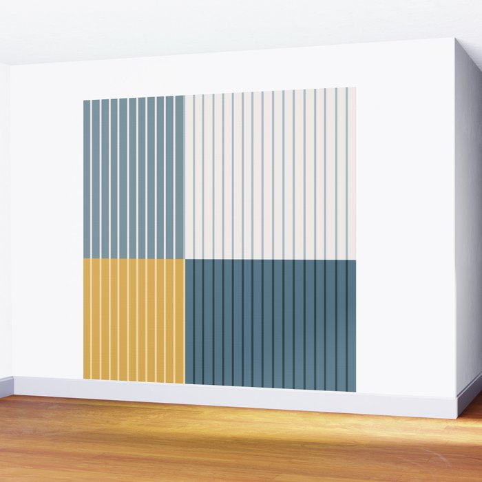Color Block Line Abstract LXVIII Beachy Coastal Wall Mural Gallery Image 2