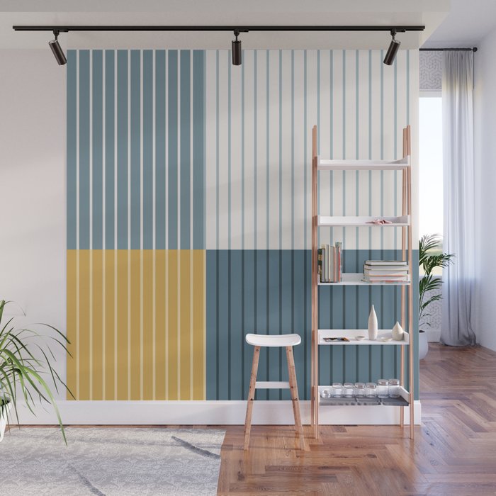 Color Block Line Abstract LXVIII Beachy Coastal Wall Mural Gallery Image 1