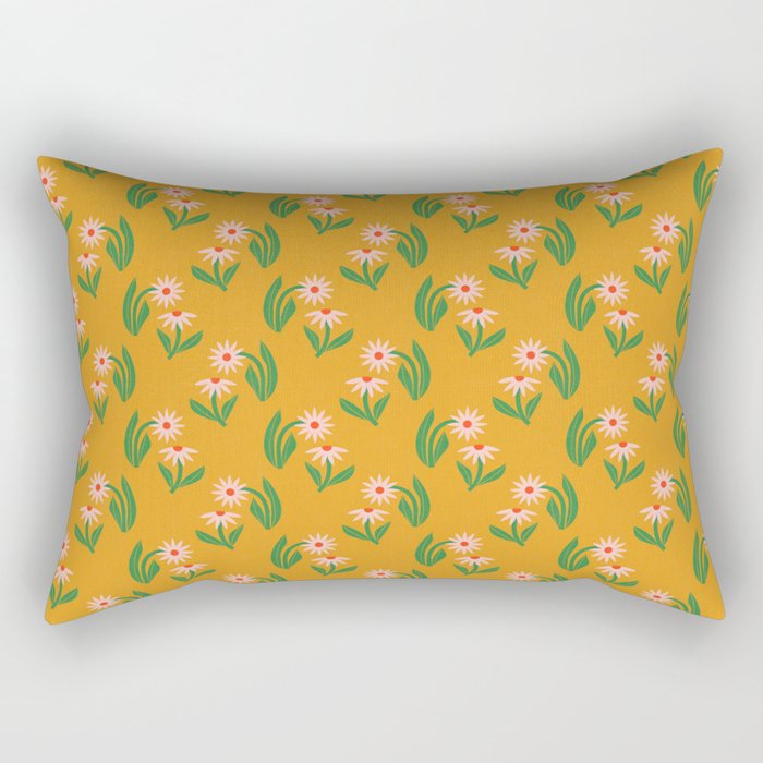 Pink Daisy Pattern - Yellow Rectangular Pillow Gallery Image 1
