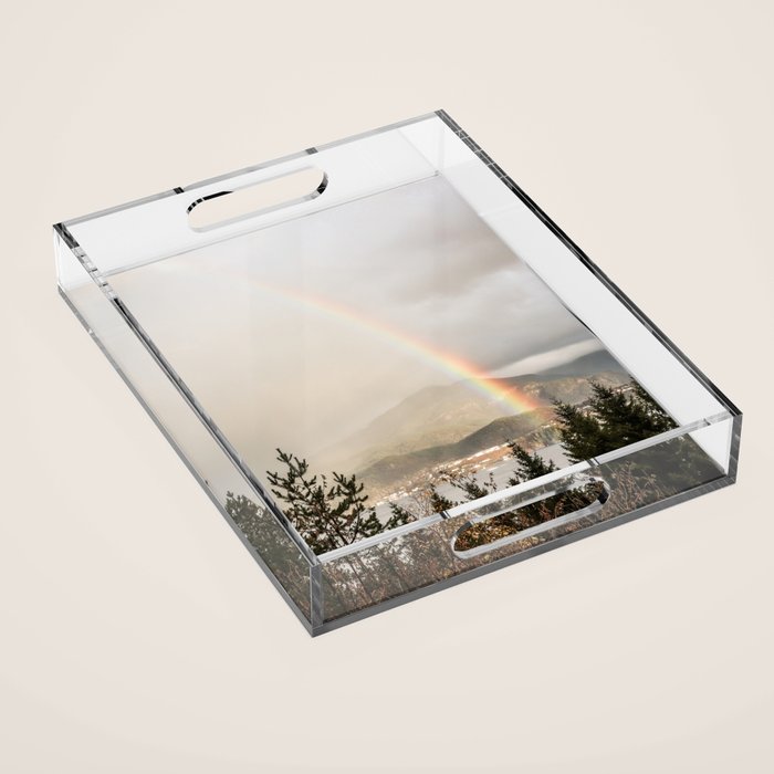 Rainbow In The Mountains | Lake In Norway Photo Art Print  | Nature Landscape Travel Photography Acrylic Tray Gallery Image 1