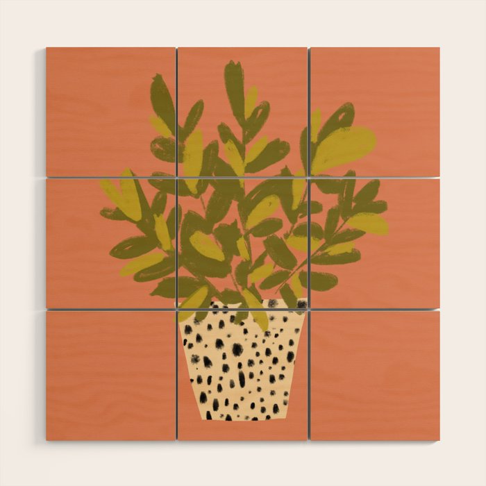 ZZ Plant Art on Terra cotta background Wood Wall Art Gallery Image 1