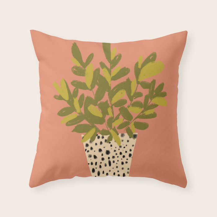 ZZ Plant Art on Terra cotta background Throw Pillow Gallery Image 6