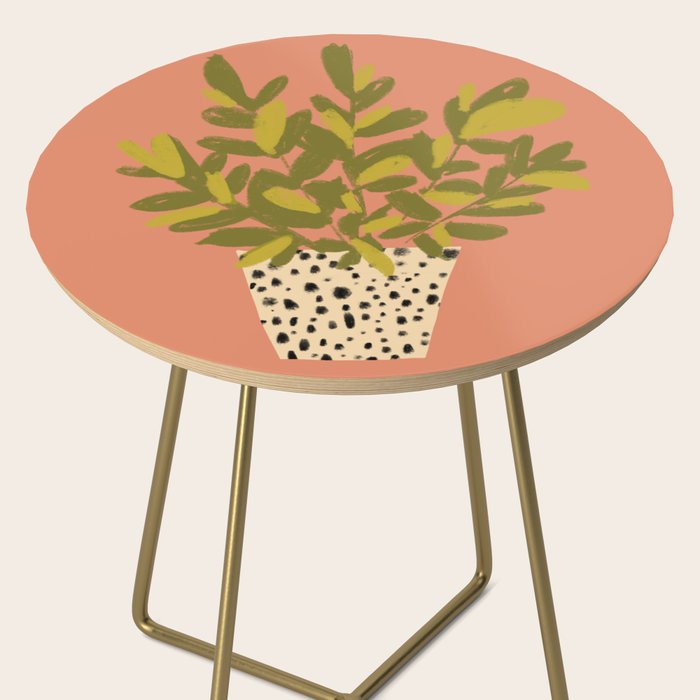 ZZ Plant Art on Terra cotta background Side Table Gallery Image 2