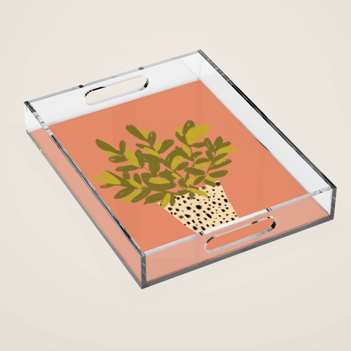 ZZ Plant Art on Terra cotta background Acrylic Tray Gallery Image 1