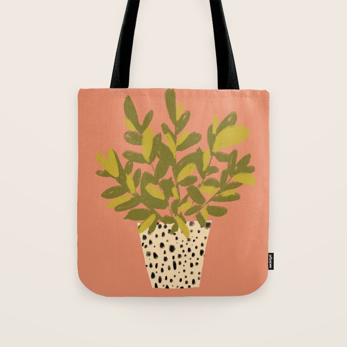 ZZ Plant Art on Terra cotta background Tote Bag Gallery Image 1