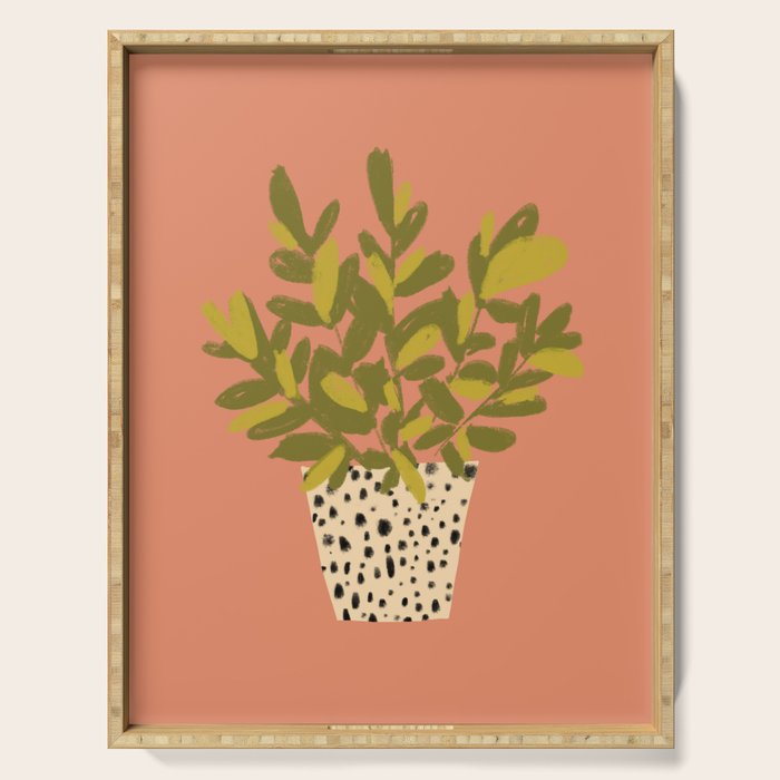 ZZ Plant Art on Terra cotta background Serving Tray Gallery Image 1