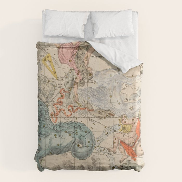 Vintage Celestial & Astrological Map  (1693) Duvet Cover Gallery Image 1
