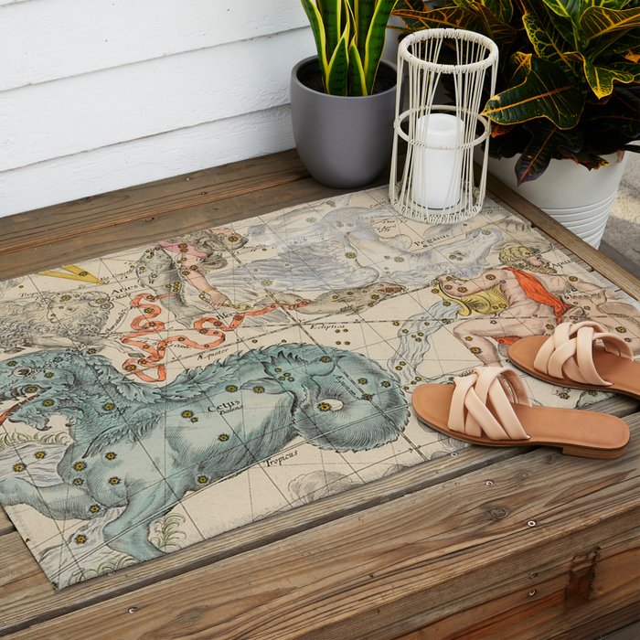Vintage Celestial & Astrological Map  (1693) Outdoor Rug Gallery Image 2