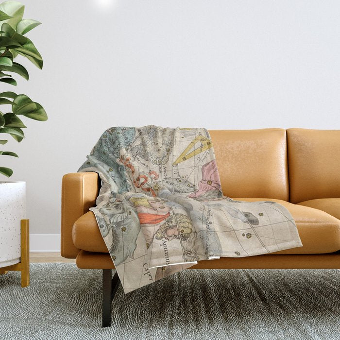 Vintage Celestial & Astrological Map  (1693) Throw Blanket Gallery Image 1