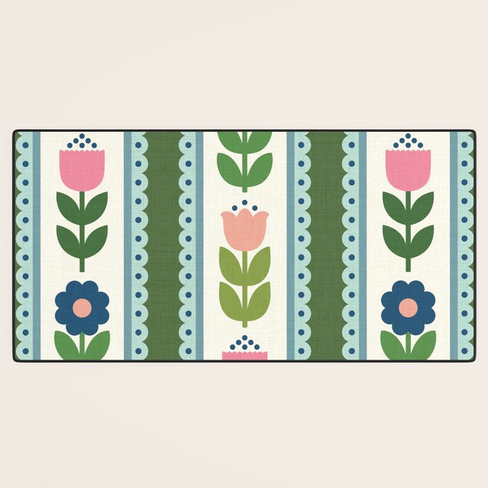 Scandi-Floral Stripes Green Pink Blue Desk Mat Gallery Image 3