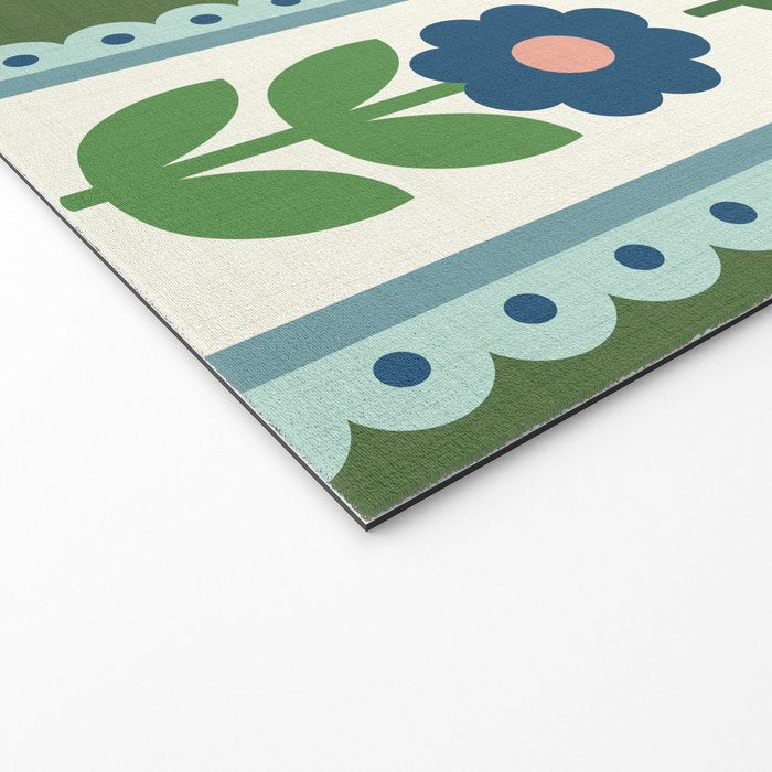 Scandi-Floral Stripes Green Pink Blue Welcome Mat Gallery Image 2
