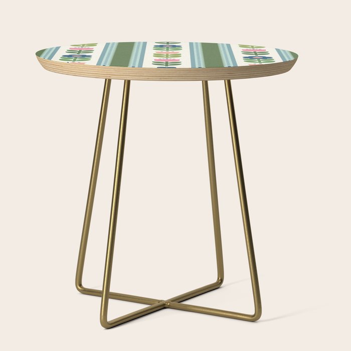 Scandi-Floral Stripes Green Pink Blue Side Table Gallery Image 1