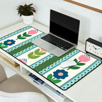 Scandi-Floral Stripes Green Pink Blue Desk Mat Gallery Image 2