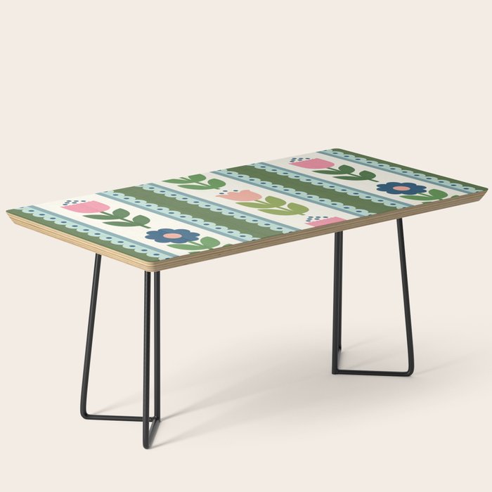 Scandi-Floral Stripes Green Pink Blue Coffee Table Gallery Image 1