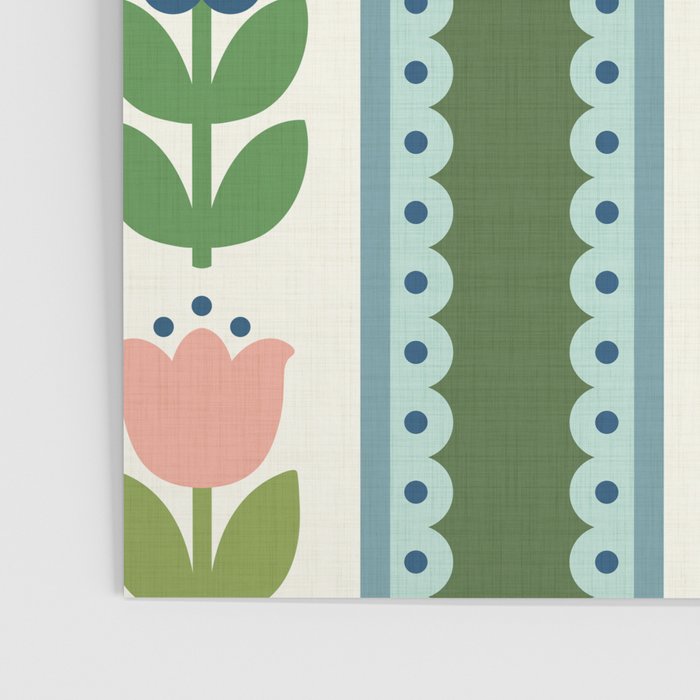 Scandi-Floral Stripes Green Pink Blue Poster Gallery Image 3