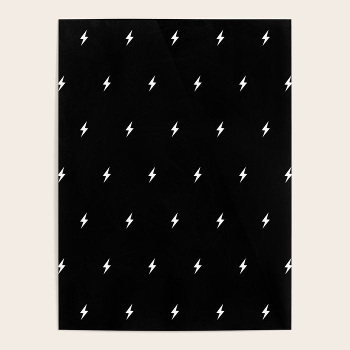 Black and White Lightning Bolt pattern Poster Gallery Image 4