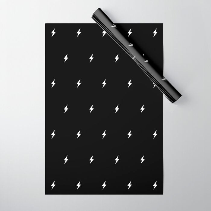Black and White Lightning Bolt pattern Wrapping Paper Gallery Image 1