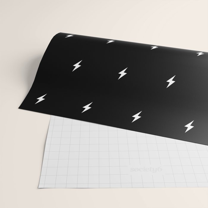 Black and White Lightning Bolt pattern Wrapping Paper Gallery Image 2