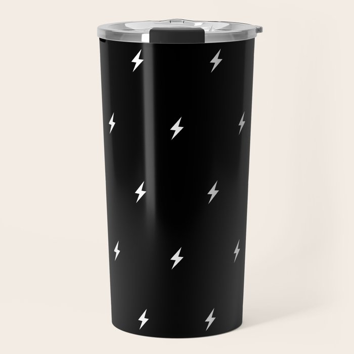 Black and White Lightning Bolt pattern Travel Mug Gallery Image 1