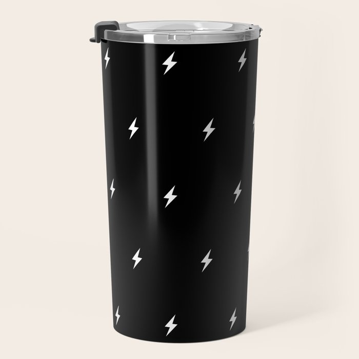 Black and White Lightning Bolt pattern Travel Mug Gallery Image 3