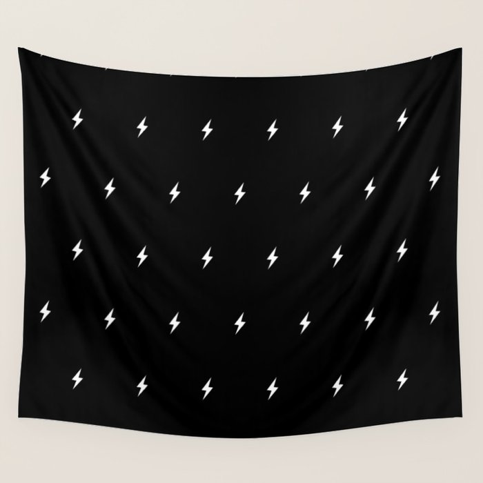 Black and White Lightning Bolt pattern Wall Tapestry Gallery Image 4