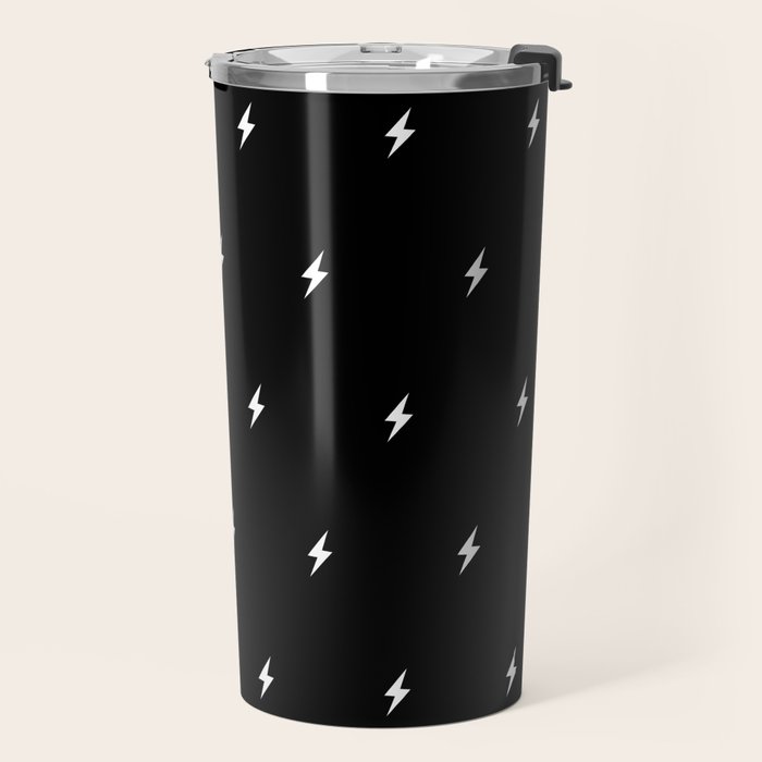 Black and White Lightning Bolt pattern Travel Mug Gallery Image 2
