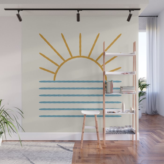 Sunset Lines - Gold Blue Wall Mural Gallery Image 1