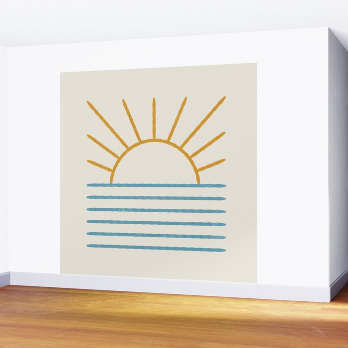 Sunset Lines - Gold Blue Wall Mural Gallery Image 2