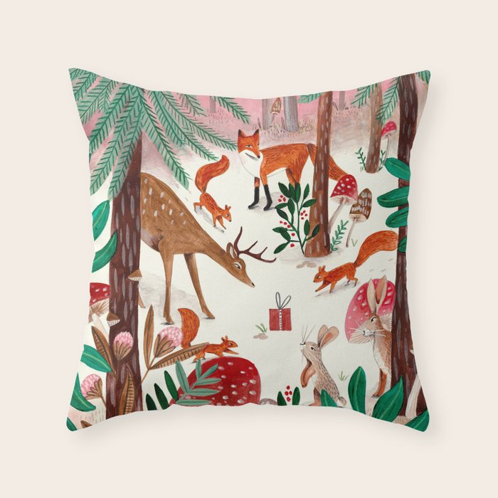 Whimsical woodland enchanted forest animals Throw Pillow Gallery Image 6
