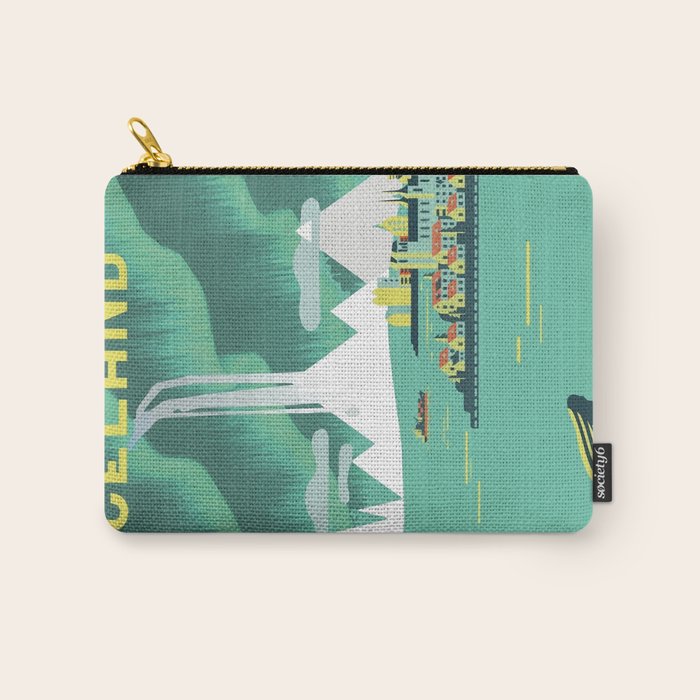 Vintage Mid Century Modern Iceland Scandinavian Travel Poster Ocean Whale Winter Village Carry All Pouch Gallery Image 1