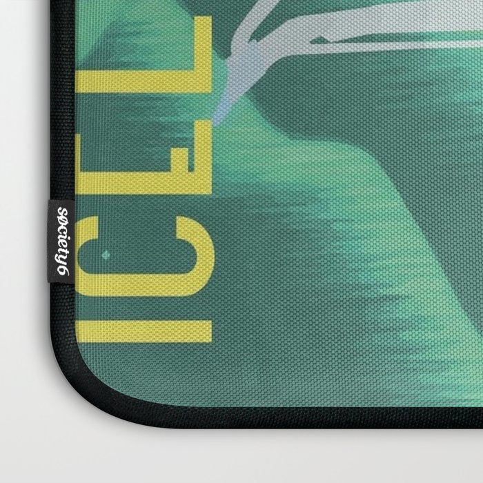 Vintage Mid Century Modern Iceland Scandinavian Travel Poster Ocean Whale Winter Village Laptop Sleeve Gallery Image 3