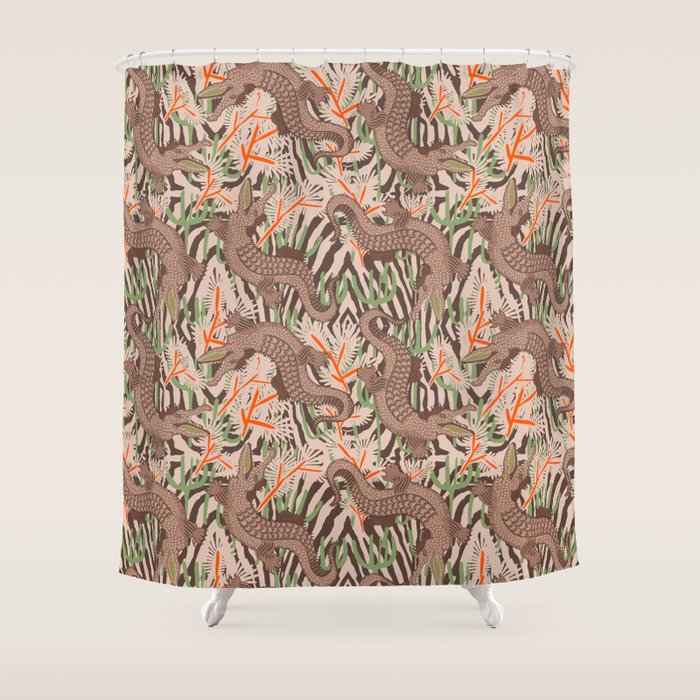 BAZAAR MOCHA GATOR Inspired by PANTONE 17 1230 Mocha Mousse Shower Curtain Gallery Image 1