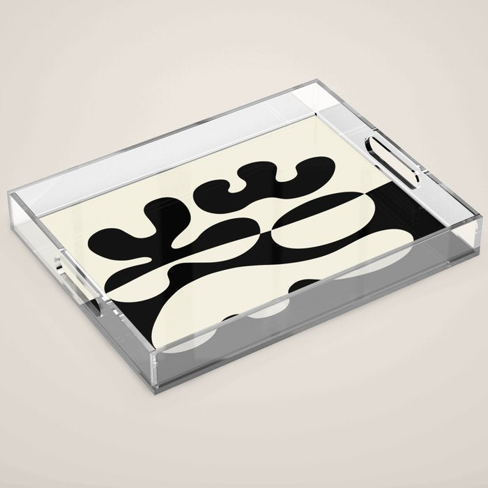Mid Century Modern Organic Abstraction 235 Black and Ivory White Acrylic Tray Gallery Image 1