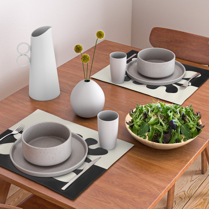 Mid Century Modern Organic Abstraction 235 Black and Ivory White Placemat Gallery Image 2