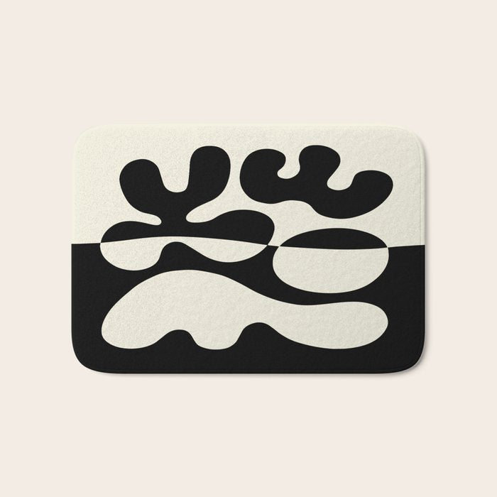 Mid Century Modern Organic Abstraction 235 Black and Ivory White Bath Mat Gallery Image 1