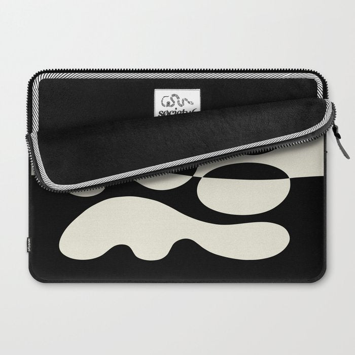Mid Century Modern Organic Abstraction 235 Black and Ivory White Laptop Sleeve Gallery Image 2