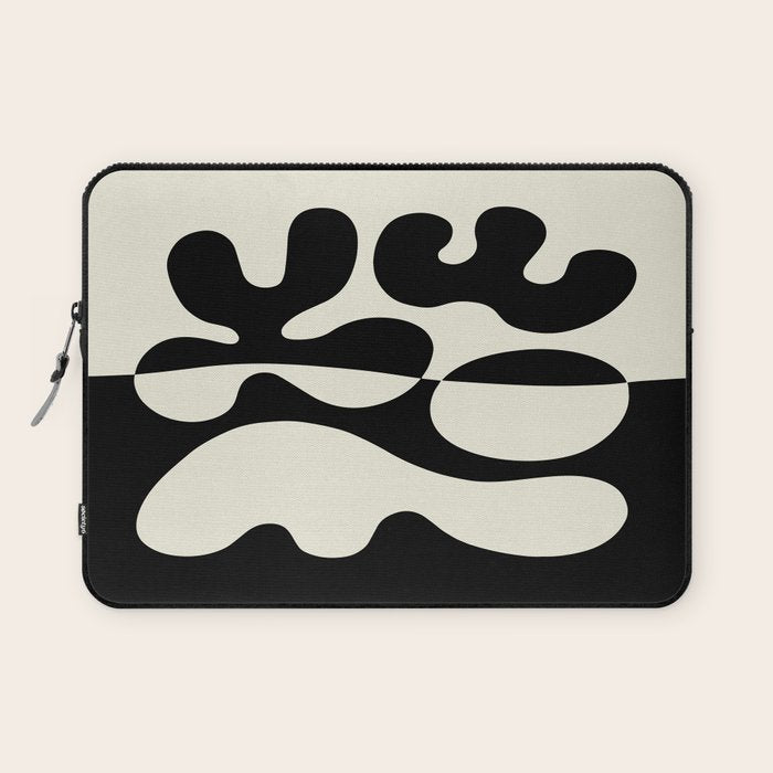Mid Century Modern Organic Abstraction 235 Black and Ivory White Laptop Sleeve Gallery Image 1