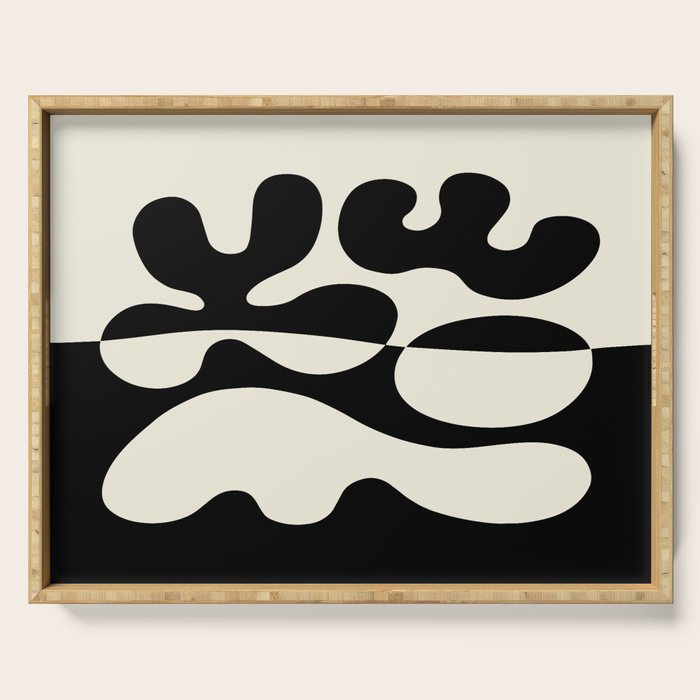 Mid Century Modern Organic Abstraction 235 Black and Ivory White Serving Tray Gallery Image 1