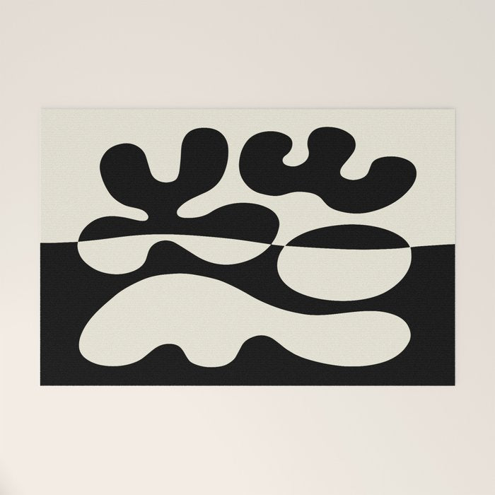 Mid Century Modern Organic Abstraction 235 Black and Ivory White Welcome Mat Gallery Image 1