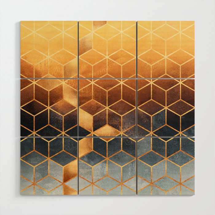 Golden Gradient Cubes Wood Wall Art Gallery Image 1