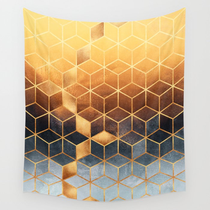 Golden Gradient Cubes Wall Tapestry Gallery Image 4